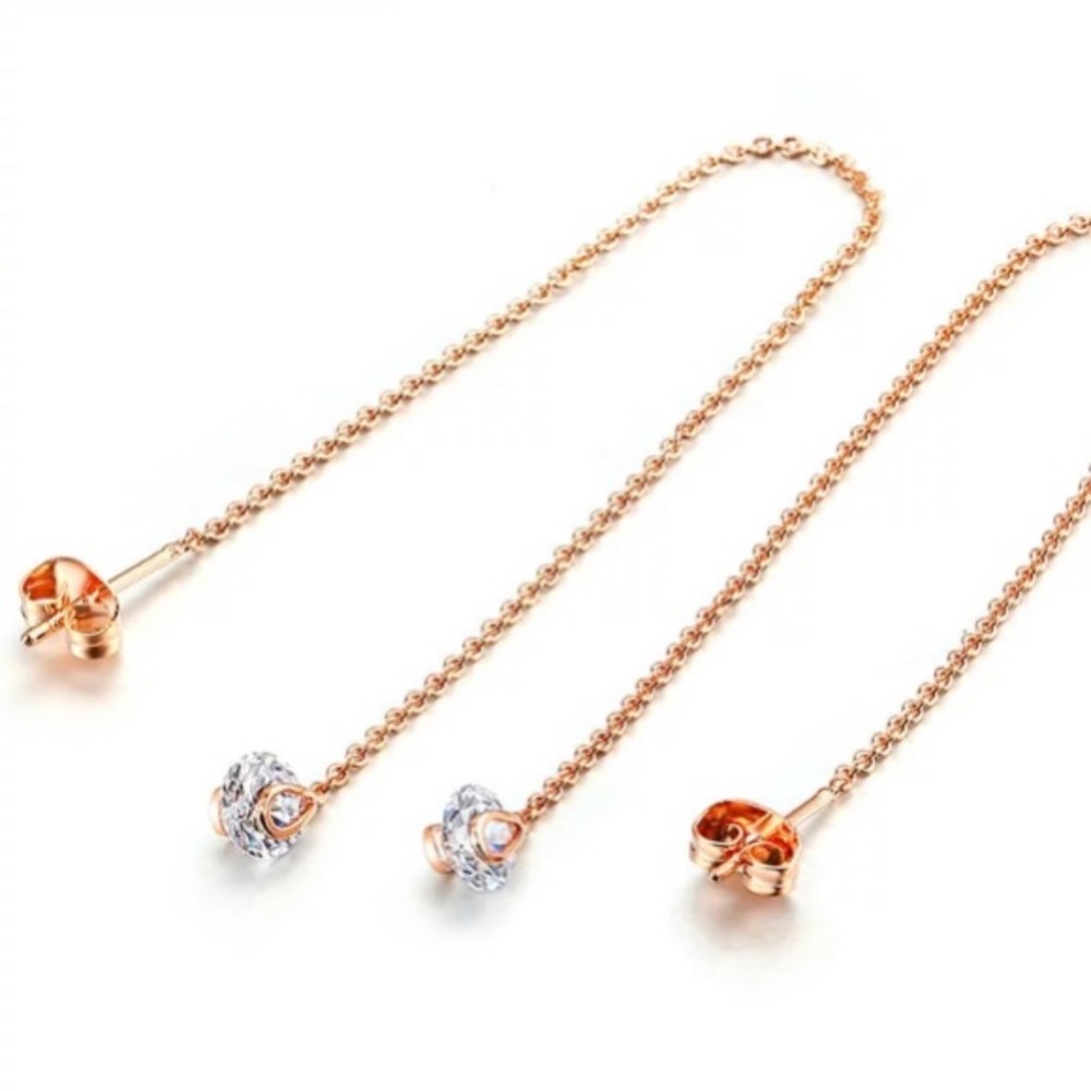 NEW!💙💎LOVELY ROSE💗GOLD💛PLATED CZ THREADERS💎💙 - Picture 4 of 5